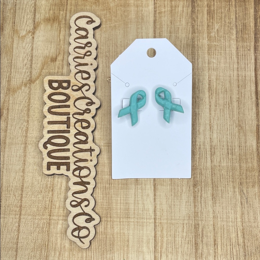 Turquoise Awareness Ribbon Stud Earrings